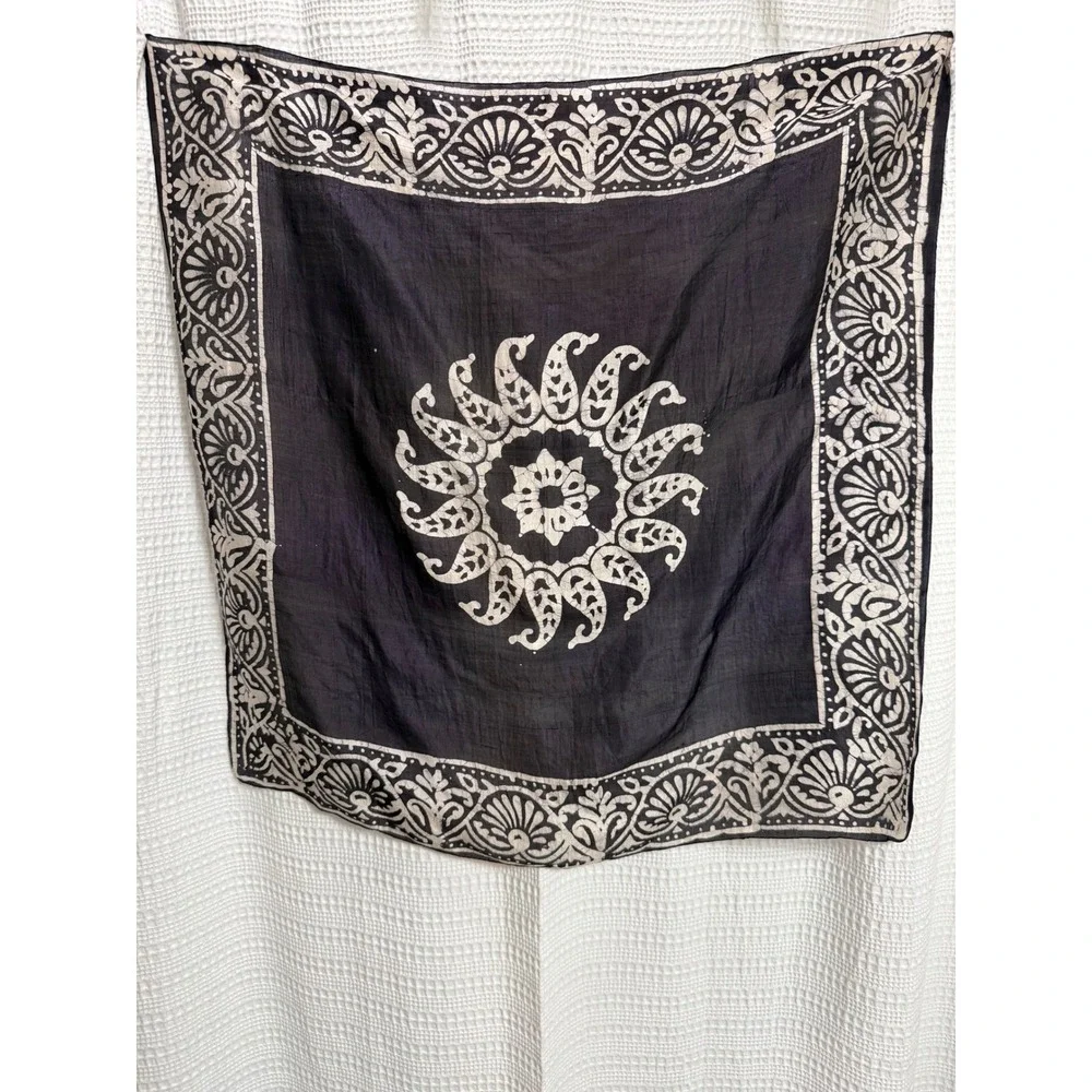 Vintage Silk Scarf Black Batik Paisley 30